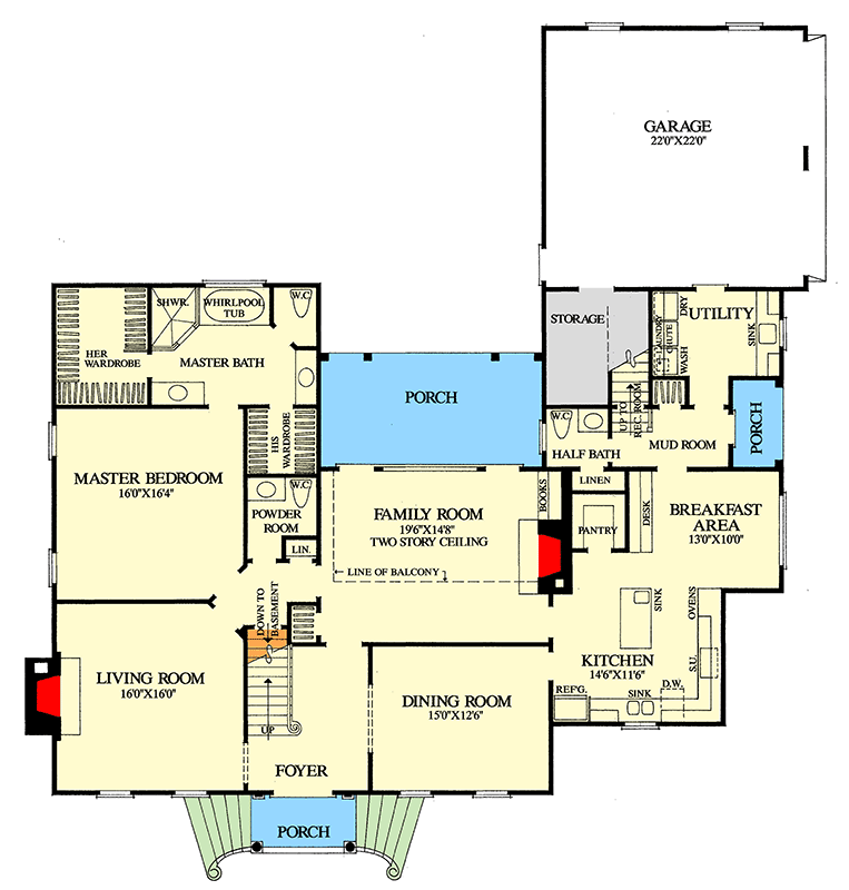 Plan 32627WP: Classic Center Hall Colonial - Floor Plan - Main Level - Colonial, Traditional