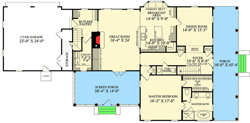 Plan 32629WP: Gambrel House Plan with 2 Stairs - Floor Plan - Main Level