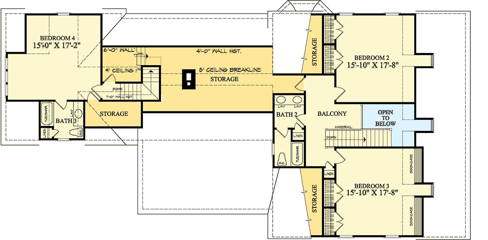 Plan 32629WP: Gambrel House Plan with 2 Stairs - Floor Plan - 2nd Floor