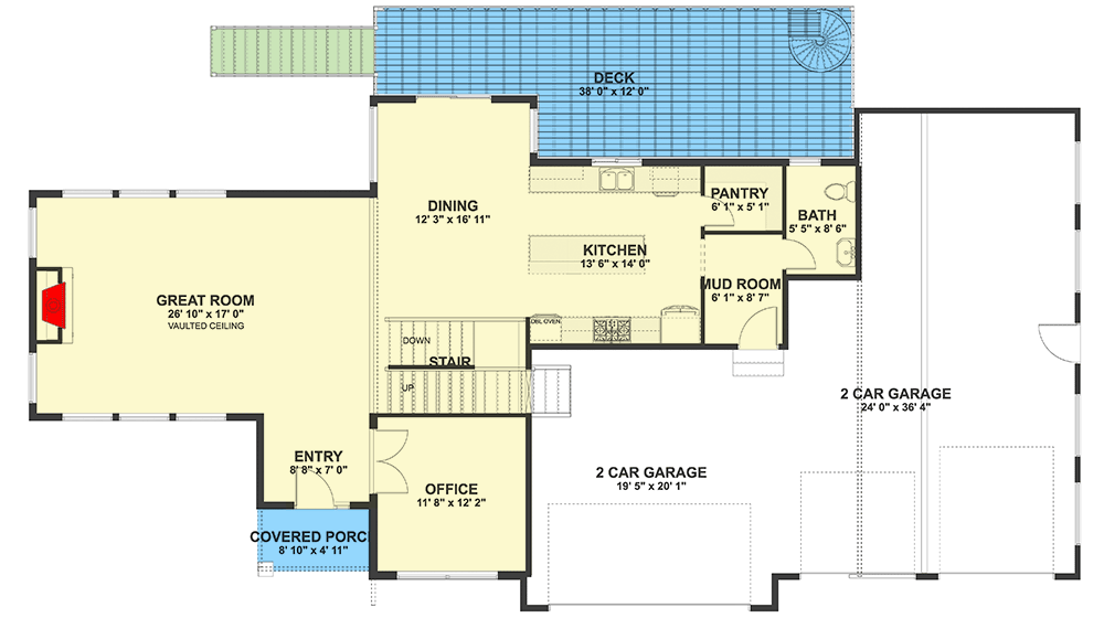 Plan 61386UT: Exclusive Transitional House Plan with Multi-level Rear Deck - Floor Plan - Main Level - Contemporary, European, Mountain, Transitional