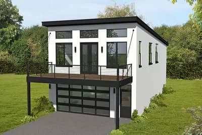 Two-story Contemporary Home Plan with Great Views Upstairs and Tandem Parking Below