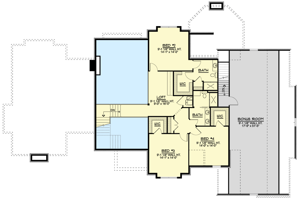 Plan 135058GRA: Transitional European Home Plan with Optional Lower Level and Bonus Room - Floor Plan - 2nd Floor - Colonial, European, French Country, Southern, Transitional