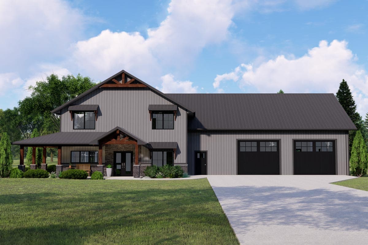 Plan 135061GRA: Barndominium with 2-Story Living Room and 4-Car Tandem Garage - 2765 Sq Ft - Image #7 - Barndominium, Country, Traditional, Vacation