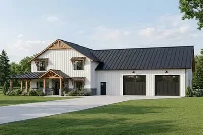 Barndominium with 2-Story Living Room and 4-Car Tandem Garage - 2765 Sq Ft