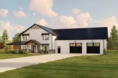 Barndominium with 2-Story Living Room and 4-Car Tandem Garage - 2765 Sq Ft