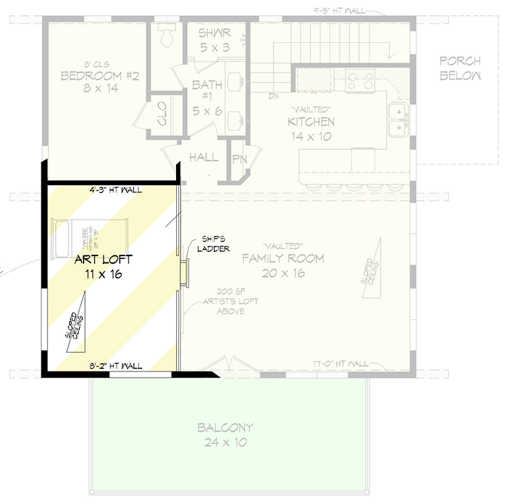 Plan 68787VR: Modern House Plan with Art Loft Accessible by a Ladder - 1559 Sq Ft - Floor Plan - 3rd Floor - Cottage, Mid Century Modern, Modern, Mountain, Northwest, Rustic