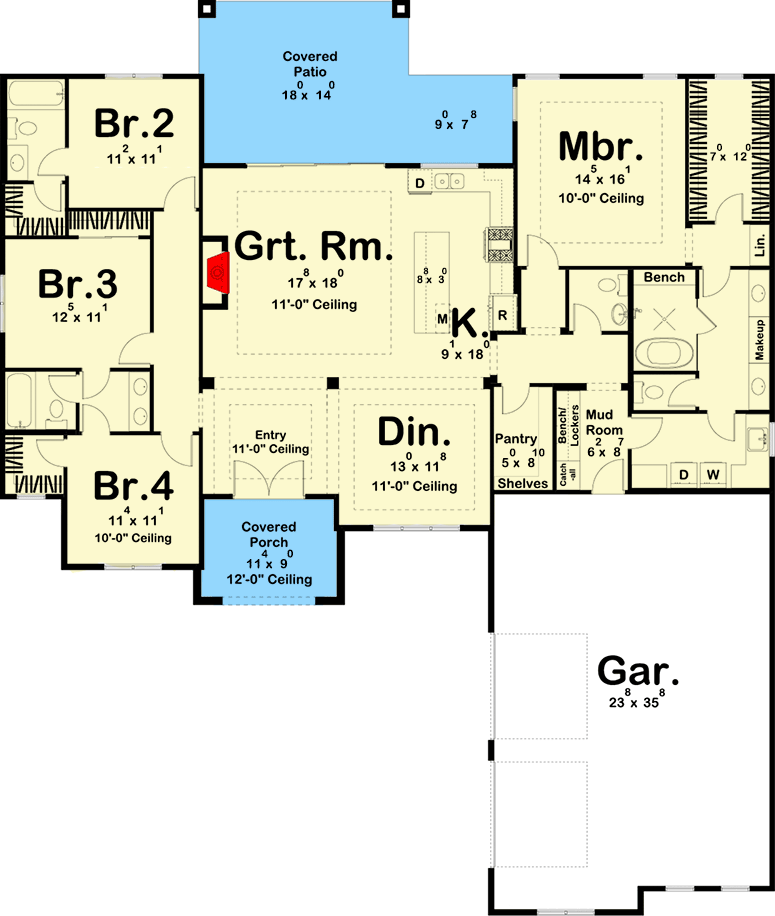 Plan 623020DJ: One-Story Mediterranean-Style House Plan with Oversized 2-Car Garage - 2306 Sq Ft - Floor Plan - Main Level - Coastal, European, Florida-Style, Mediterranean, Ranch, Tuscan