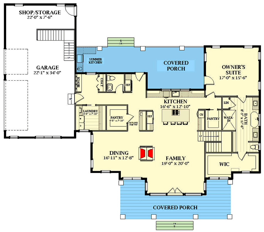 Plan 46440LA: 3-Bed Farmhouse Plan with Man Cave Above the 3-Car Side-Load Garage - Floor Plan - Main Level - Country, Farmhouse, Modern Farmhouse, Southern, Traditional