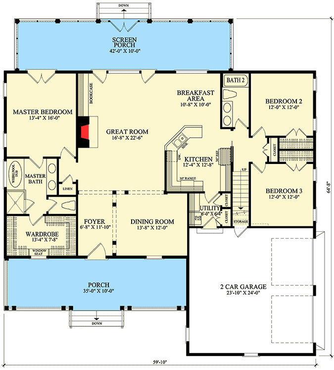 Plan 32634WP: Graceful Cottage House Plan - Floor Plan - Main Level - Cottage, Country, Southern