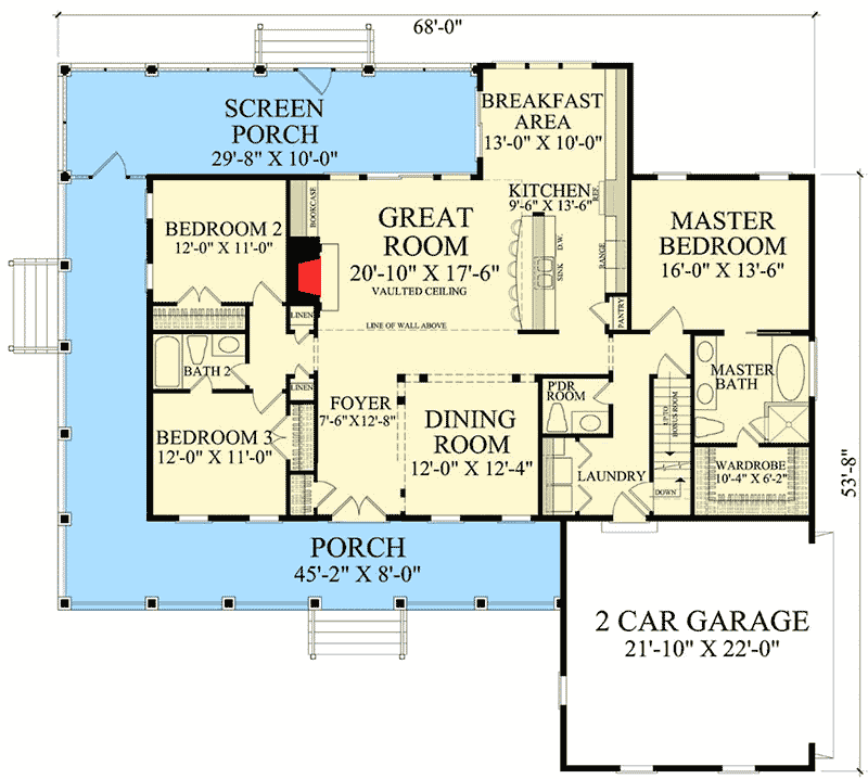 Plan 32640WP: Country Cottage with Wraparound and Bonus Room - Floor Plan - Main Level - Cottage, Country, Farmhouse, Modern Farmhouse, Southern, Traditional