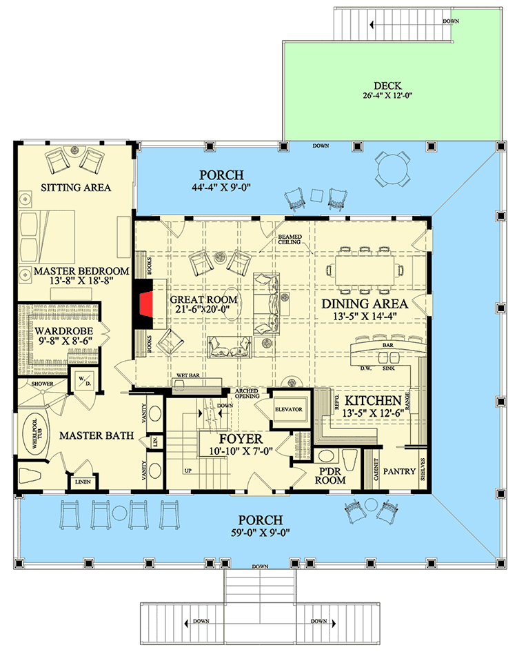 Plan 32651WP: Dramatic Low Country House Plan - Floor Plan - Main Level - Louisiana-Style, Low Country, Southern