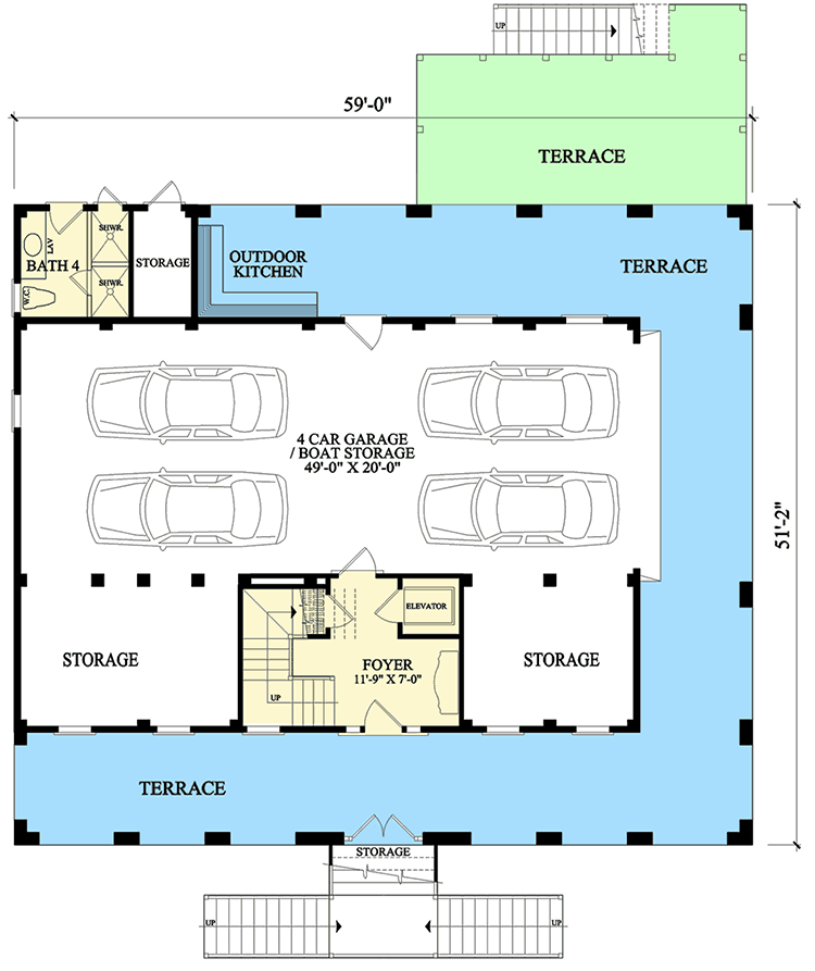 Plan 32651WP: Dramatic Low Country House Plan - Floor Plan - Lower Level - Louisiana-Style, Low Country, Southern