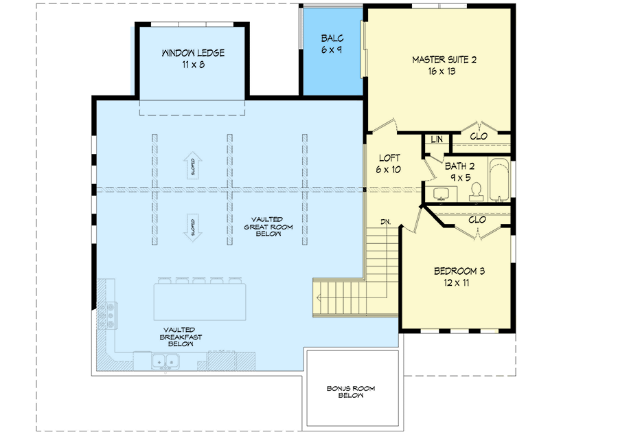 Plan 68788VR: 3-Bed Country Cottage Plan with Wraparound Covered Porch - Floor Plan - 2nd Floor - Cottage, Country, Farmhouse, Mountain