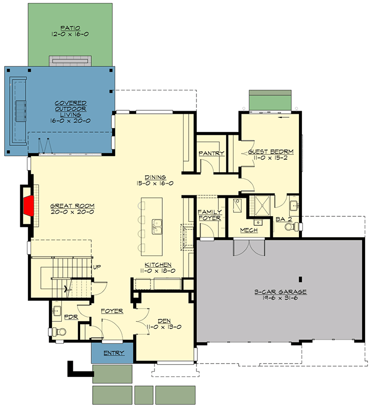 Plan 23890JD: Contemporary Northwest Home Plan with Rooftop Deck - Floor Plan - Main Level - Contemporary, Modern, Northwest