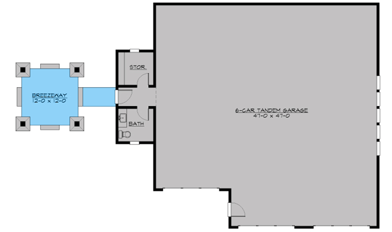 Plan 23878JD: 6-Car Tandem Garage with Half Bath and Breezeway - Floor Plan - Main Level - Craftsman, New American, Rustic