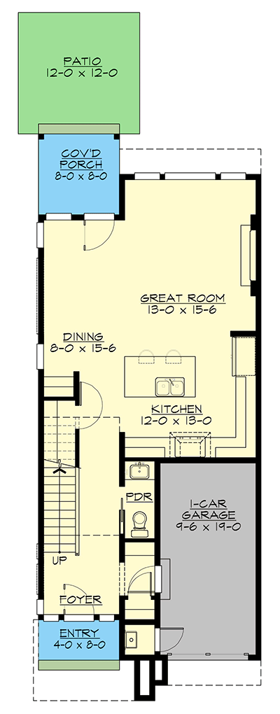 Plan 23881JD: Contemporary 3-Bed House Plan for Narrow Lots - 1736 Sq Ft - Floor Plan - Main Level - Contemporary, Modern, Northwest