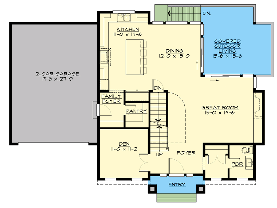 Plan 23883JD: 4-Bed Mountain Craftsman with Bonus Room and Walk-out Basement - Floor Plan - Main Level - Craftsman, Mountain, Northwest, Prairie