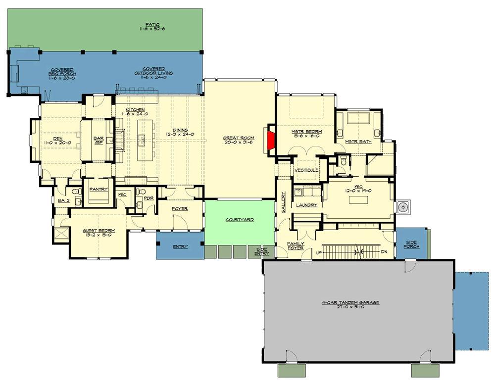 Plan 23895JD: Luxury New American Farmhouse Plan with Tall Ceilings above Great Room - 6589 Sq Ft - Floor Plan - Main Level - Country, Modern Farmhouse, New American, Northwest, Rustic
