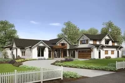 Luxury New American Farmhouse Plan with Tall Ceilings above Great Room - 6589 Sq Ft
