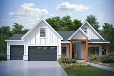 New American Farmhouse Plan with Split-bed Layout and Bonus Room