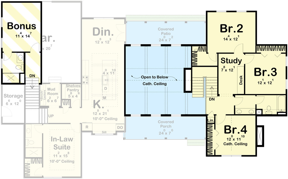 Plan 623022DJ: 5-Bedroom Modern Farmhouse Plan with In-Law Suite and 2-Car Side Garage - 3124 Sq Ft - Floor Plan - 2nd Floor - Country, Farmhouse, Modern Farmhouse, New American
