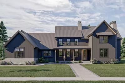 5-Bedroom Modern Farmhouse Plan with In-Law Suite and 2-Car Side Garage - 3124 Sq Ft