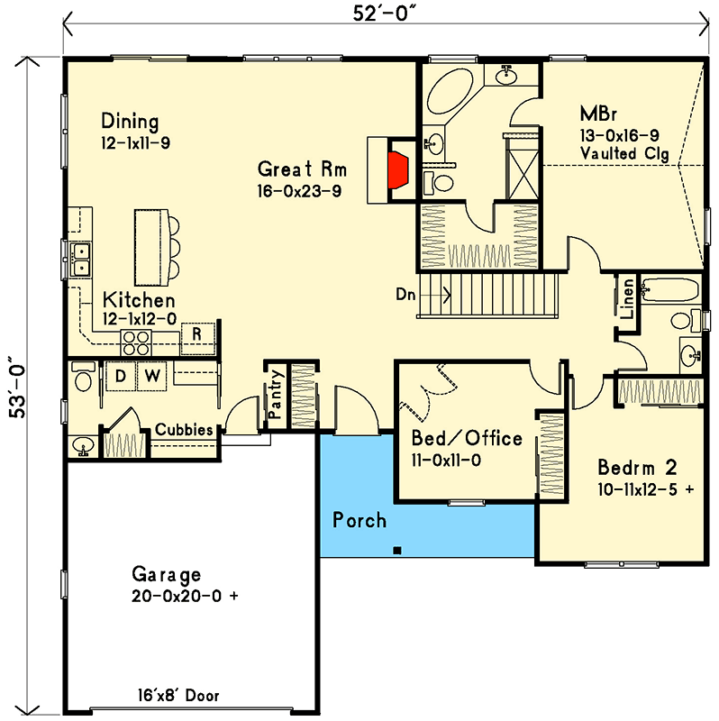 Plan 22172SL: 3-Bed Traditional Home Plan with Open-Concept Living Space - Floor Plan - Main Level - Ranch, Traditional