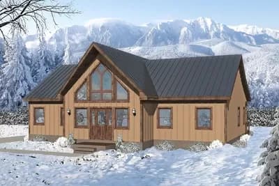 Split Bedroom Vacation Home Plan with Vaulted Interior and Large Rear Deck