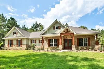 Rustic New American Home Plan with Large Back Patio