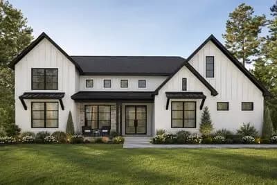 Exclusive 4-Bed New American Home Plan with Brick and Board and Batten Siding