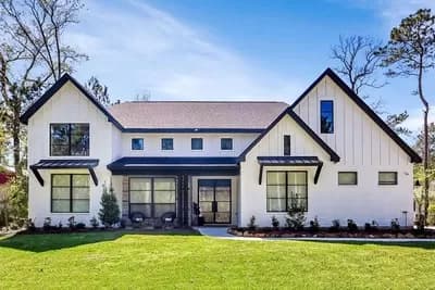Exclusive 4-Bed New American Home Plan with Brick and Board and Batten Siding