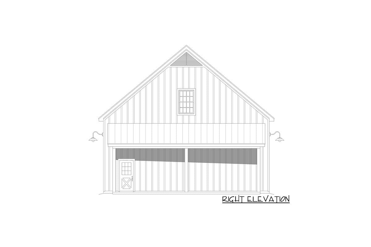 Plan 68792VR: 1440 Sq Ft Lift-Friendly Barn-Style Garage with Loft and Drive-Through Bay - Image #8 - Barndominium, Carriage, Country, Rustic
