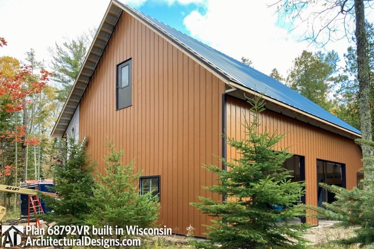Plan 68792VR: 1440 Sq Ft Lift-Friendly Barn-Style Garage with Loft and Drive-Through Bay - Image #4 - Barndominium, Carriage, Country, Rustic
