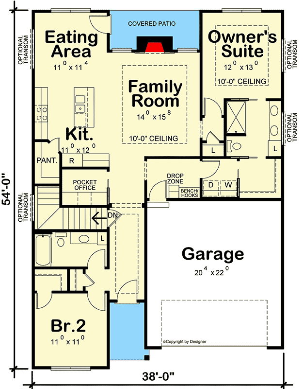 Plan 42680DB: Small New American 2-Bed House Plan with Pocket Office - Floor Plan - Main Level - Country, Craftsman, New American, Ranch