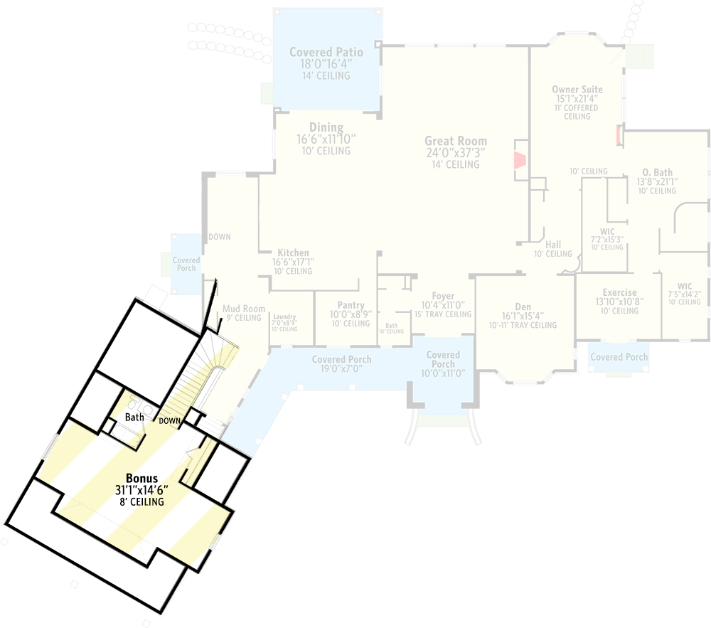 Plan 849001PGE: Spacious French Country Home Plan with Deluxe Owner's Suite - Floor Plan - Bonus Level - European, French Country