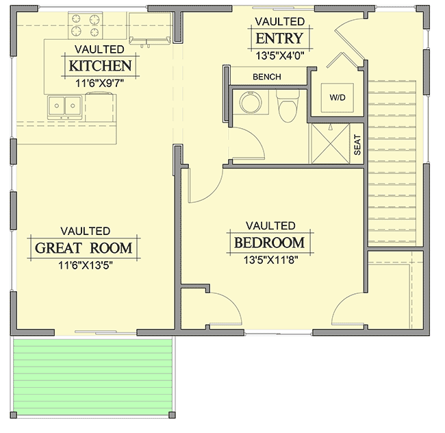 Plan 365012PED: Exclusive Contemporary Garage Apartment for an Up-sloping Lot - Floor Plan - 2nd Floor - Carriage, Mid Century Modern, Modern, Mountain, Vacation