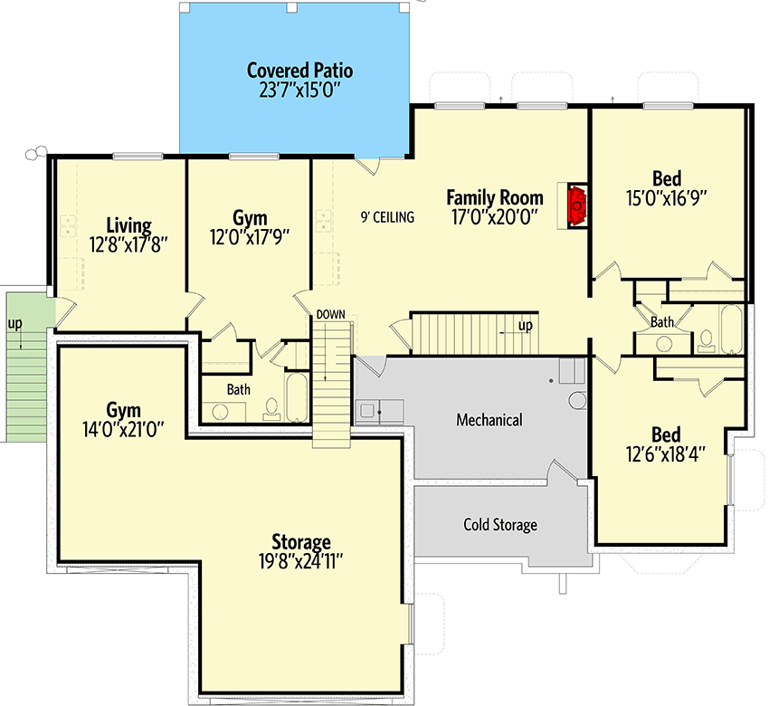 Plan 849002PGE: Transitional Craftsman Home Plan with Optional Lower Level - Floor Plan - Finished Lower Level - Craftsman, European, Traditional, Transitional