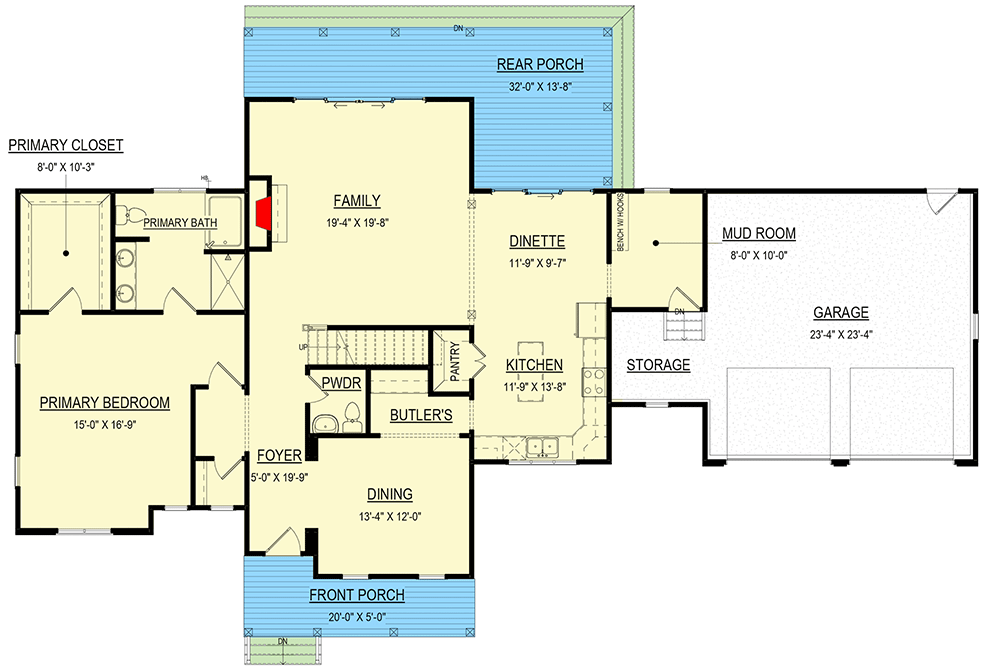 Plan 83615CRW: New American Farmhouse Plan with Main-floor Master Bedroom - Floor Plan - Main Level - Country, Farmhouse, Modern Farmhouse, New American