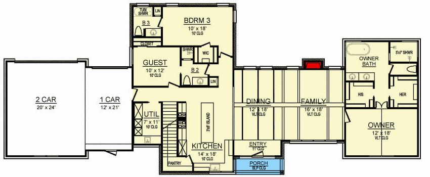 Plan 36120TX: 4-Bed European Transitional Home Plan with Rear-access Garage - Floor Plan - Main Level - European, Transitional