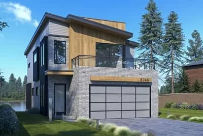 Narrow Contemporary Home Plan with Front and Back Balconies