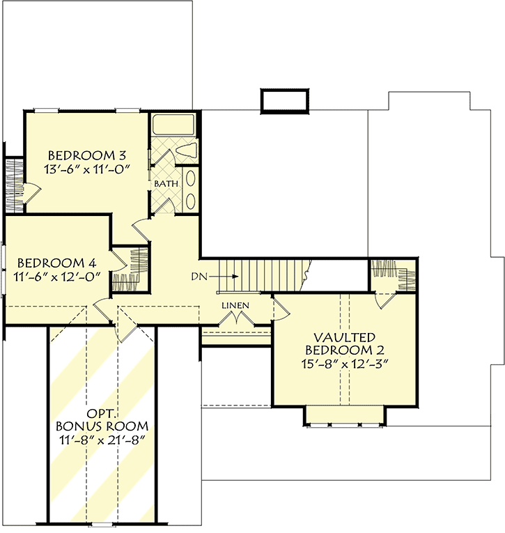 Plan 710396BTZ: Four Bedroom Refined Farmhouse Cottage with Flex and Bonus Rooms - 2436 Sq Ft - Floor Plan - 2nd Floor - Country, Farmhouse, Southern, Traditional