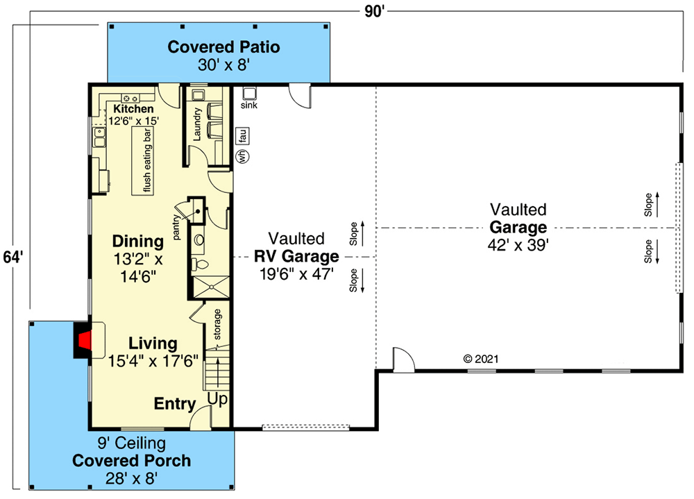 Plan 720082DA: Unique Garage Plan with RV Parking and 2-Story Apartment - Floor Plan - Main Level - Carriage, Traditional