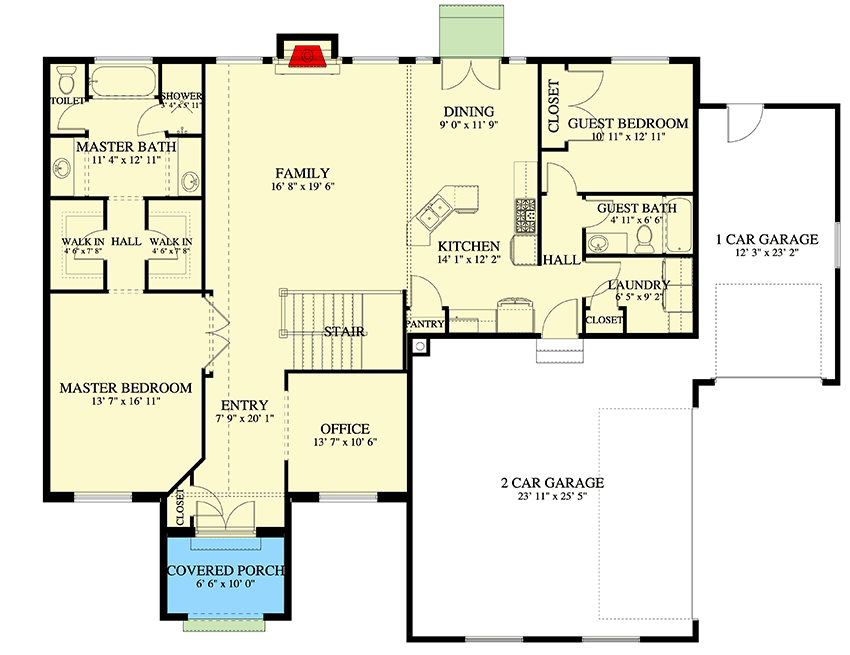 Plan 61387UT: Stone and Stucco-Clad House Plan with Home Office - Floor Plan - Main Level - European, Mediterranean