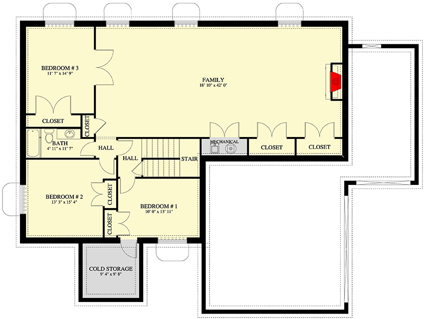 Plan 61387UT: Stone and Stucco-Clad House Plan with Home Office - Floor Plan - Lower Level - European, Mediterranean