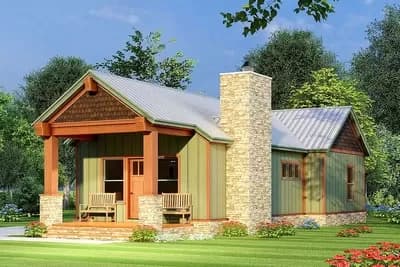 Arts and Crafts House Plan with 2-Bedrooms and a Vaulted Interior - 921 Sq Ft