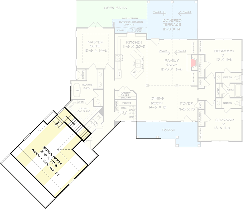 Plan 360083DK: Angled Craftsman House Plan with 3 Bedrooms and a Bonus Room Above the Garage - 2097 Sq Ft - Floor Plan - Bonus Level - Country, Craftsman, Northwest, Ranch, Traditional