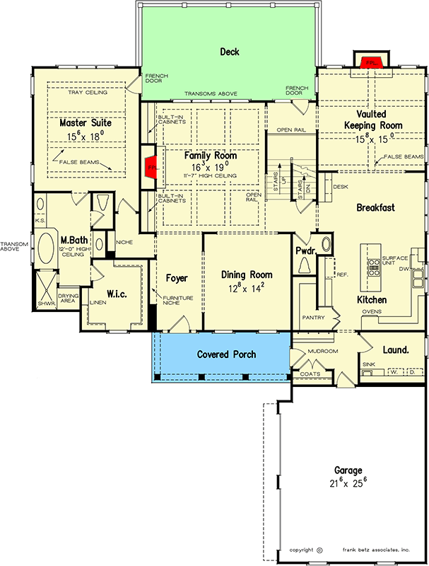 Plan 710398BTZ: 4-Bed House Plan with Dramatic Second Floor Balcony - Floor Plan - Main Level - Southern, Traditional