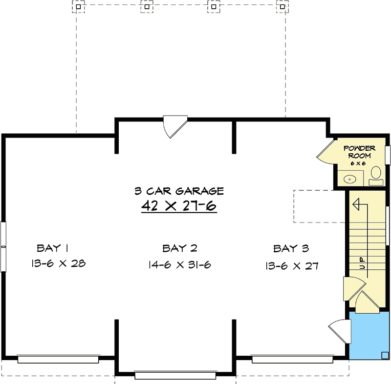 Plan 360084DK: 3-Bay Barndominium Garage Apartment with 2 Bedrooms - Floor Plan - Main Level - Barndominium, Carriage, Country, Traditional