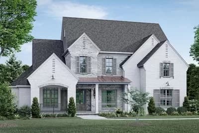 Exclusive Brick-clad Home Plan with Double-sided Fireplace and Rear Garage