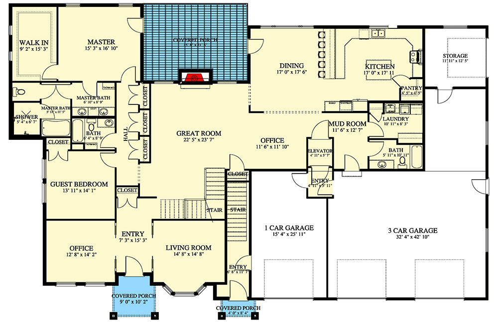 Plan 61246UT: Mountain Craftsman Home Plan with Lower-level ADU and Plenty of Storage - Floor Plan - Main Level - Craftsman, Mountain, Ranch